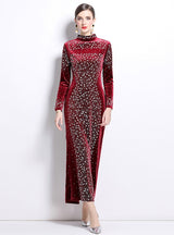 Heavy Industry Rhinestone Velvet Slim Dress