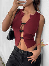 Sexy Slim Sleeveless Buckle Hollow T-shirt