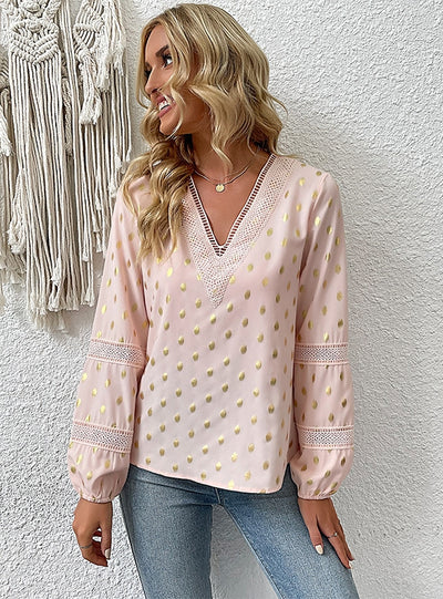 Long Sleeve V-neck Bronzing Shirt