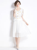 Short-sleeved Slim Waist Pleated Dress