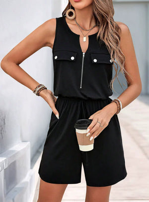 Sleeveless Zipper Pocket Leisure Jumpsuit