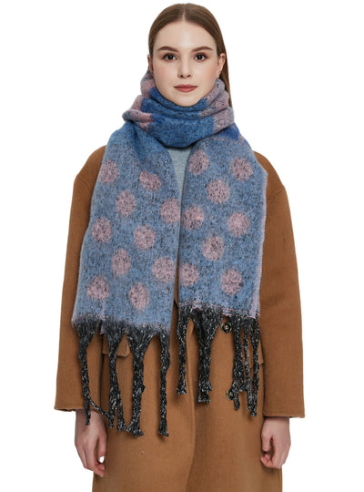 Heavy Tassel Jacquard Polka-dot Christmas Scarf