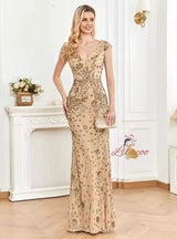 Gold V-neck Sequins Mermaid Prom Dress