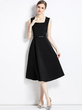 Square Neck Mid-length Big Swing Dress