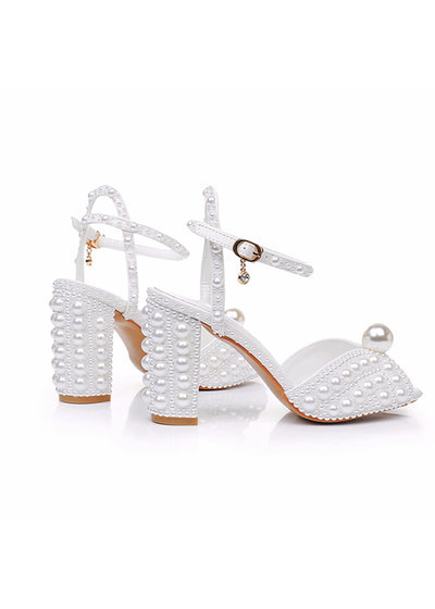 9 cm Thick White Pearls Wedding Shoes