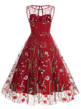 Round Neck Sleeveless Embroidered 50S Dress