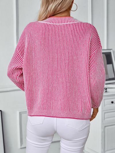 Casual Pullover Loose V-neck Striped Sweater