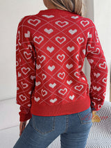 Contrasting Color Love Heart Lantern Sleeve Sweater