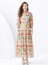 Long Sleeve Retro Print Ddress