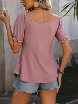 V-neck Drawstring Short Sleeve T-shirt