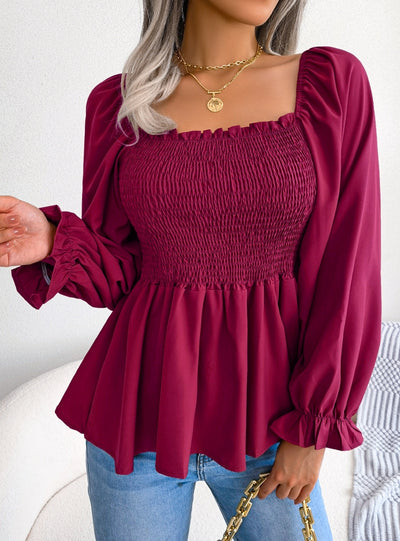 Leisure Square Collar Long Sleeve Chiffon Shirt