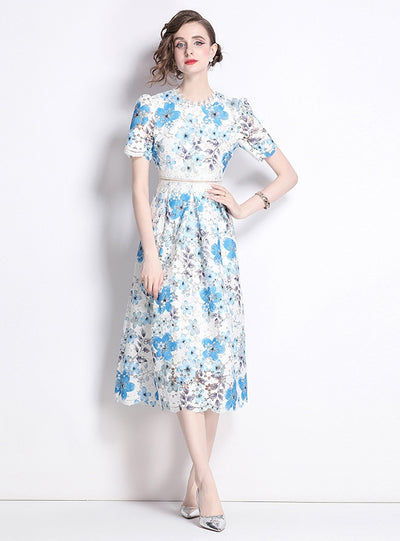 Fashion Slim Lace Print Long Dress