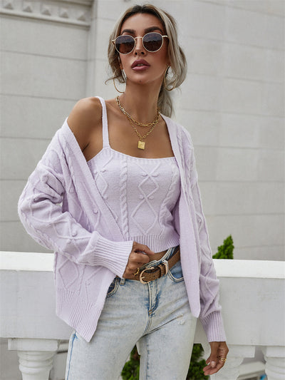 Loose Twisted Rope Braided Sweater Two-piece Suit