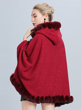 Granular Cashmere Lamb Bat Sleeve Hooded Cloak