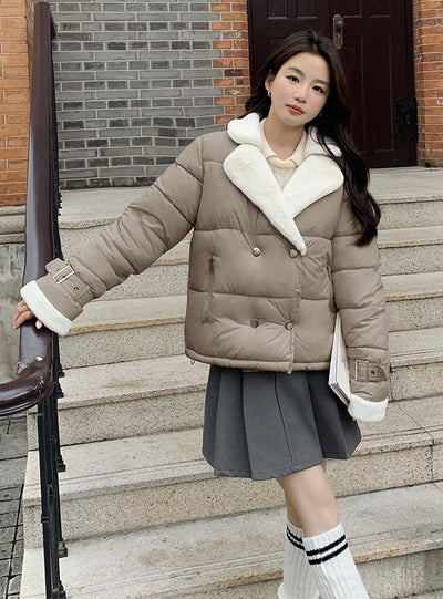 Short Loose Imitation Lamb Stitching Cotton-padded Jacket