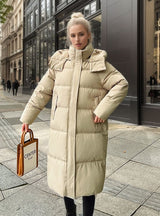 Over-the-knee Thickened Hooded Cotton-Padded Jacket Coat