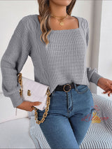 Casual Solid Color Square Neck Twist Sweater