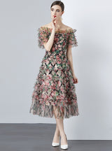 Floral High Waist Gauze Holiday Dress