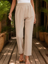 Women Pleats Solid Color Pant