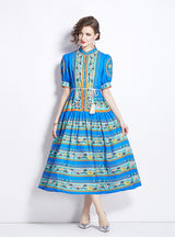 Fashion Retro Lantern Sleeve Printed Dress