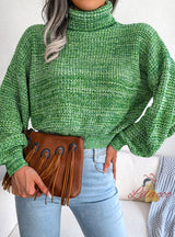 Lantern Long Sleeve Turtleneck Knitted Sweater