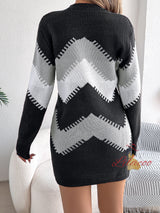 Leisure Color Matching Lantern Sleeve Sweater Dress