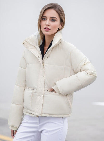 Short Stand-up Collar Loose Zipper Cotton-padded Coat