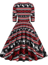 Autumn and Winter Christmas Vintage Print Dress