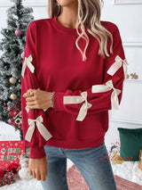 Round Neck Bow Red Christmas Top