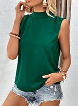 Semi High Necked Sleeveless Splicing Shirt