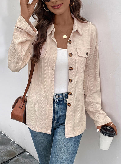 Women Button Lapel Shirt Coat