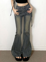 Striped High Waist Slim Retro Slim Jeans