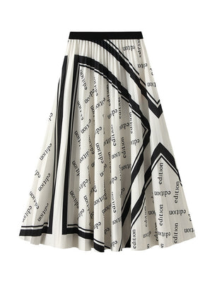 Elastic Waist Pleated Letter Printed Skirt