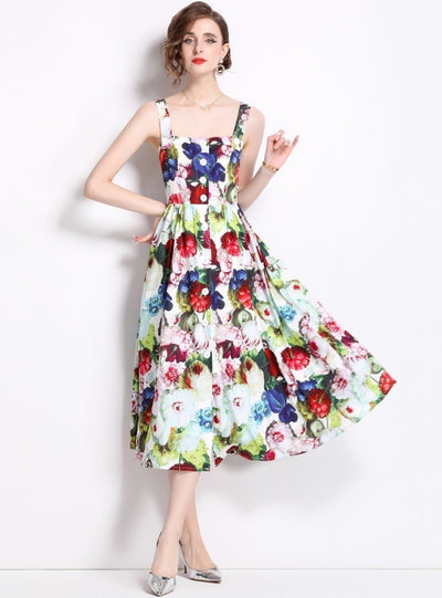 Straps Print Slim Sleeveless Dress