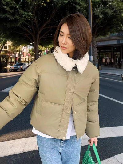 Short Leather Collar Cotton-padded Jacket