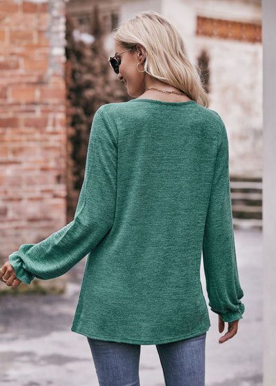 Casual Round Neck Pleated Long Sleeve T-shirt