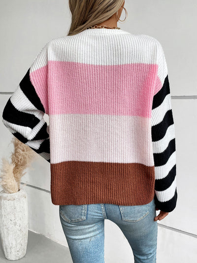 Contrasting Striped Turtleneck Sweater