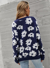 Printed Round Neck Blue Sweater