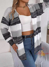 Leisure Contrast Striped Lantern Sleeve Sweater Coat