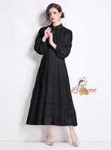 Lapel Splicing Lantern Sleeve Shirt+Skirt Suit