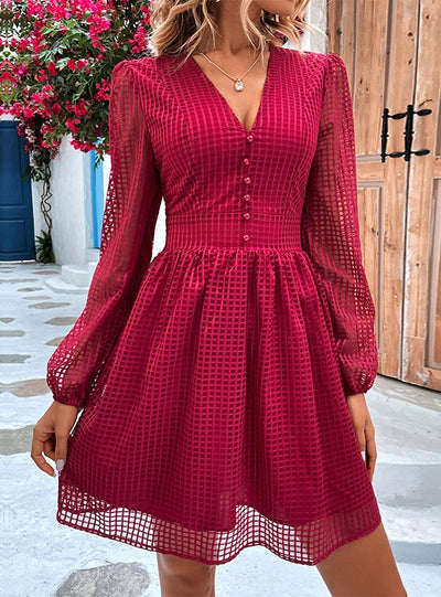 Hollow Long Sleeve V-neck Dress