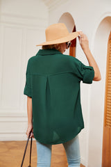 Solid Color Lapel Button Pocket Long Sleeve Shirt