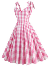 Pink Plaid Suspenders Hepburn Dress