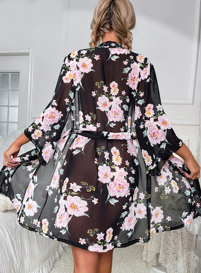 Chiffon Printed Long-sleeved Bathrobe Pajamas