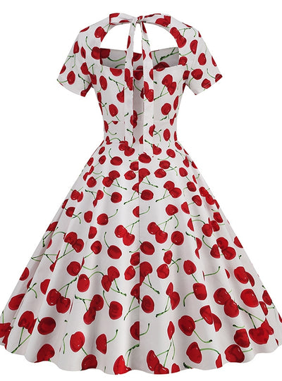 Retro Printed Short-sleeved Hepburn Floral Dress