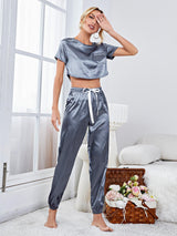 Silk-like Short Top Trousers Suit