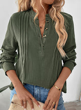 Casual Button V-neck Solid Color Shirt