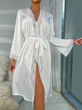 Lace Long Sleeve Satin Nightgown