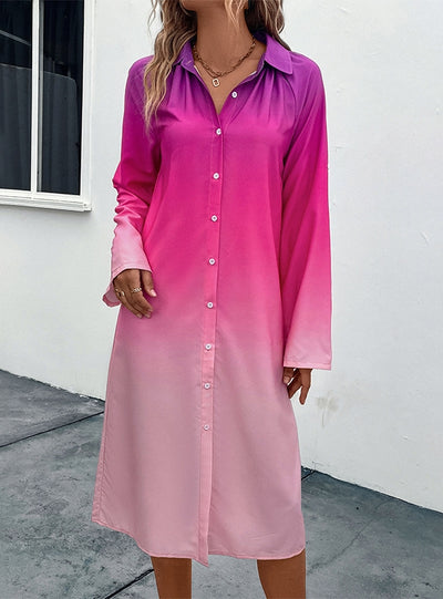 Long Sleeve Gradient Shirt Dress