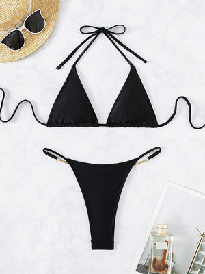 Thong Letter Decorative Chain Bikini